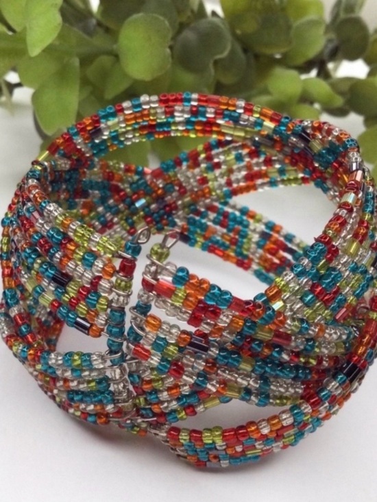 Handmade Jewelry - Vintage Handmade Multicolor Twisted Seed Bead Cuff Bracelet – NOS